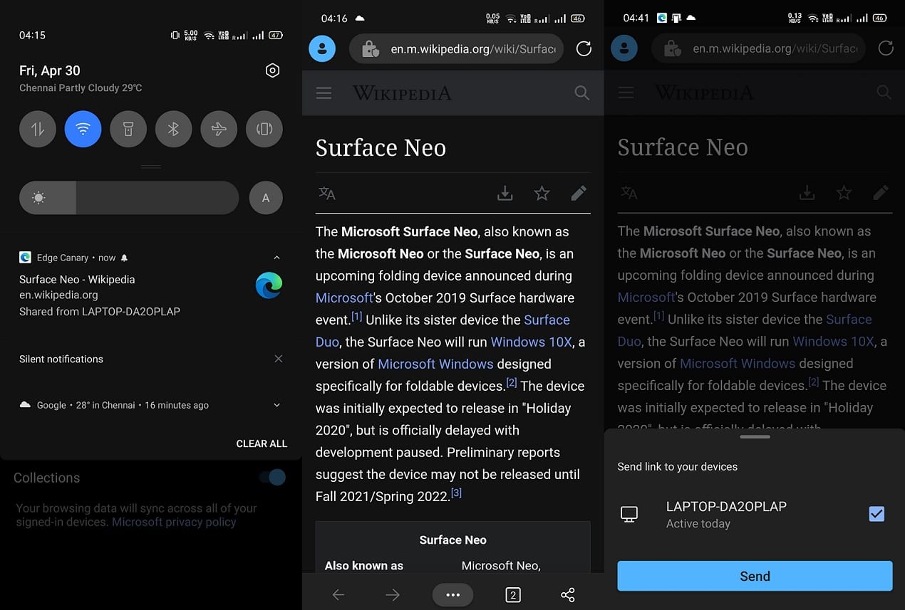 Notificación Microsoft Edge 