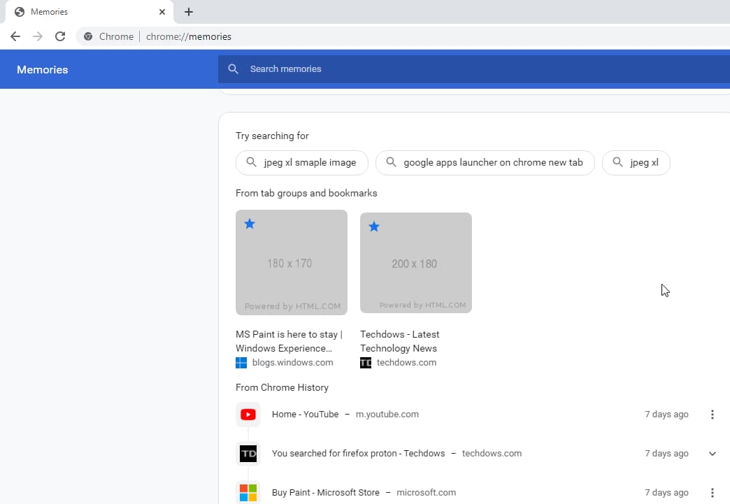 Nueva función en Chrome llamada Memories