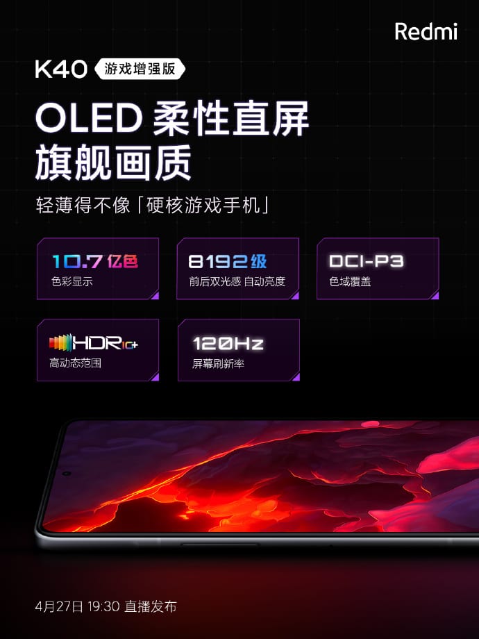 Detalles de la pantalla del Redmi K40