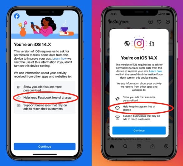 Aviso implementado en Facebook e Instagram