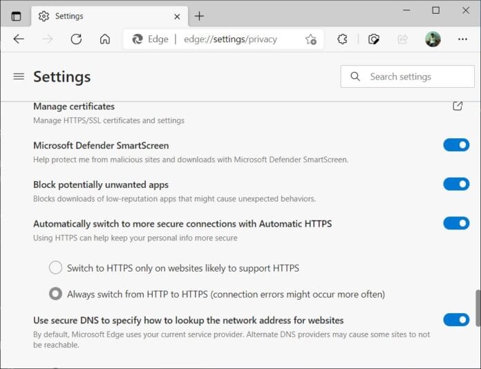 Microsoft Edge HTTPS