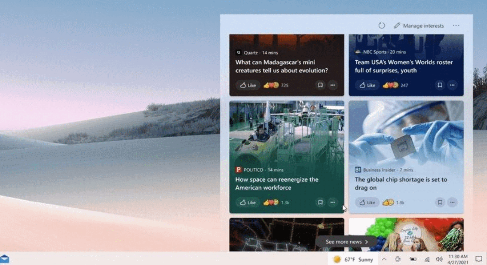 Nuevos Widget llegan a Windows 11 Sun Valley
