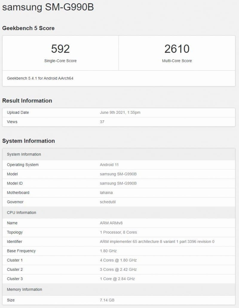 Samsung Galaxy S21 FE en GeekBench