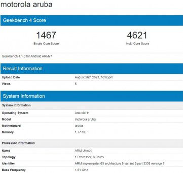 Moto E20 en Geekbench