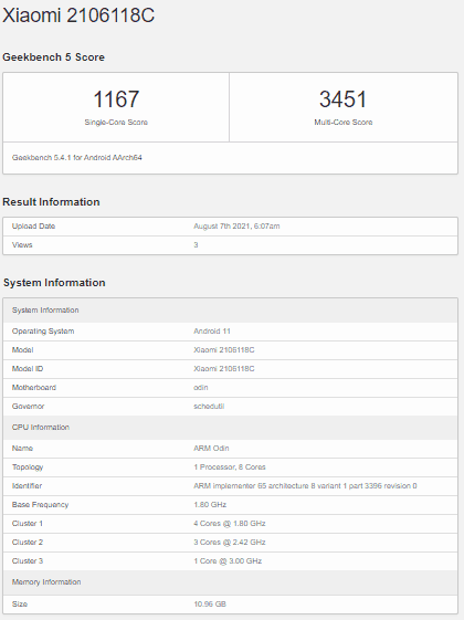 Xiaomi Mi Mix 4 en Geekbench