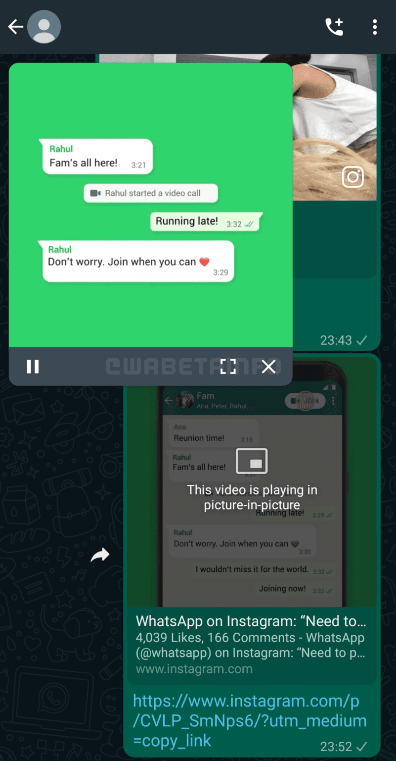 WhatsApp mejora la función PIP (Picture in Picture)