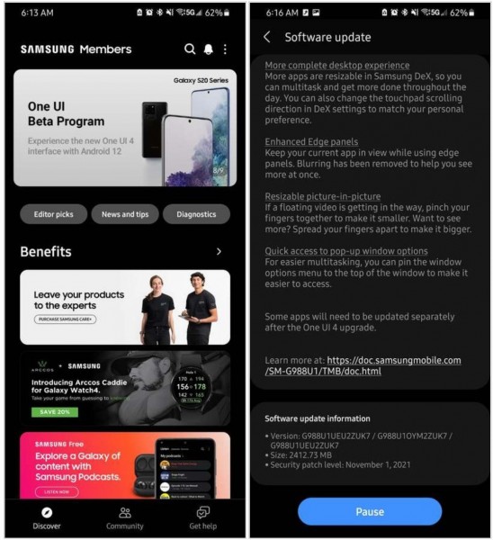 Galaxy S20 OneUI 4