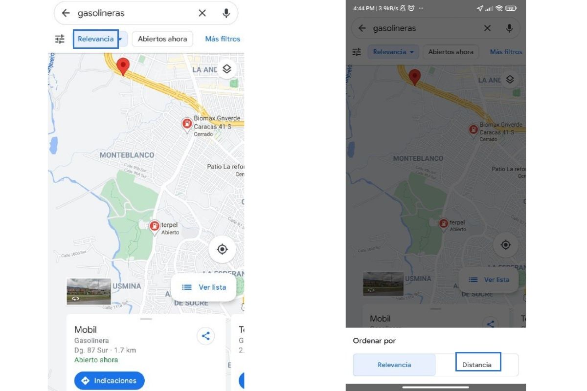 Lista de Google Maps de las gasolineras mas cercanas