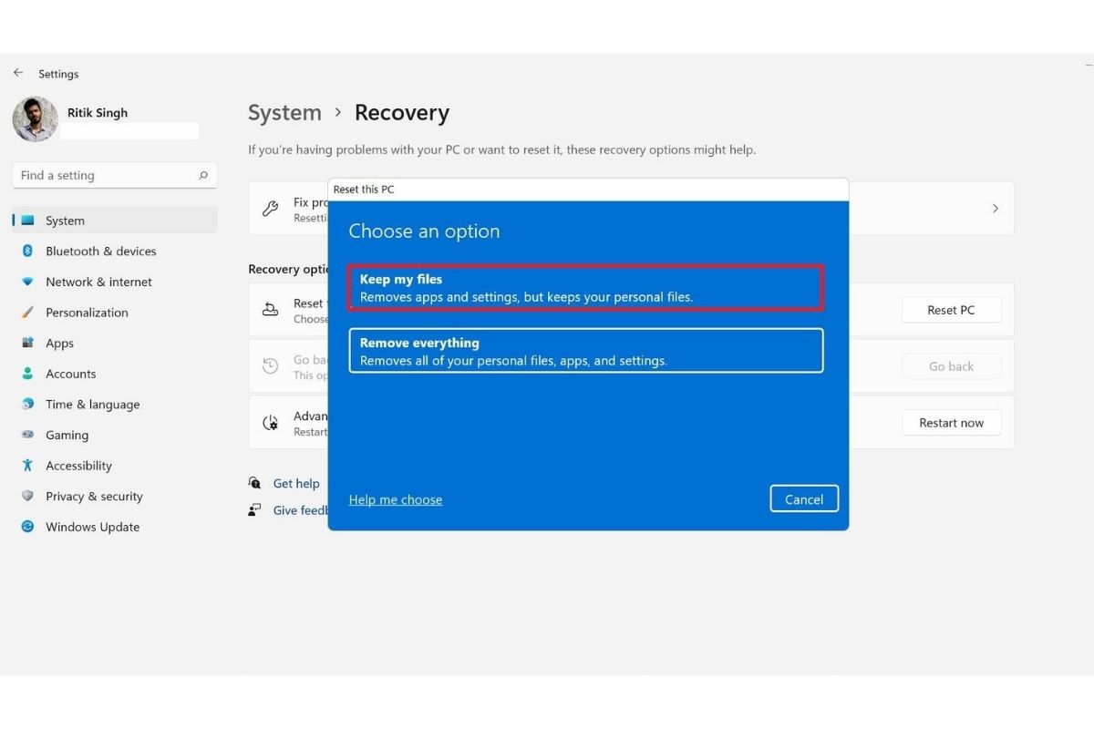 Restablecer windows 11
