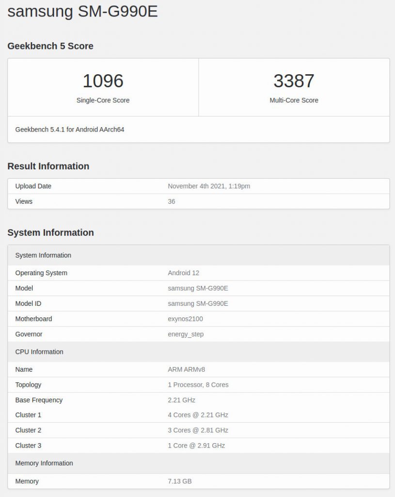 Samsung Galaxy S21 FE en Geekbench