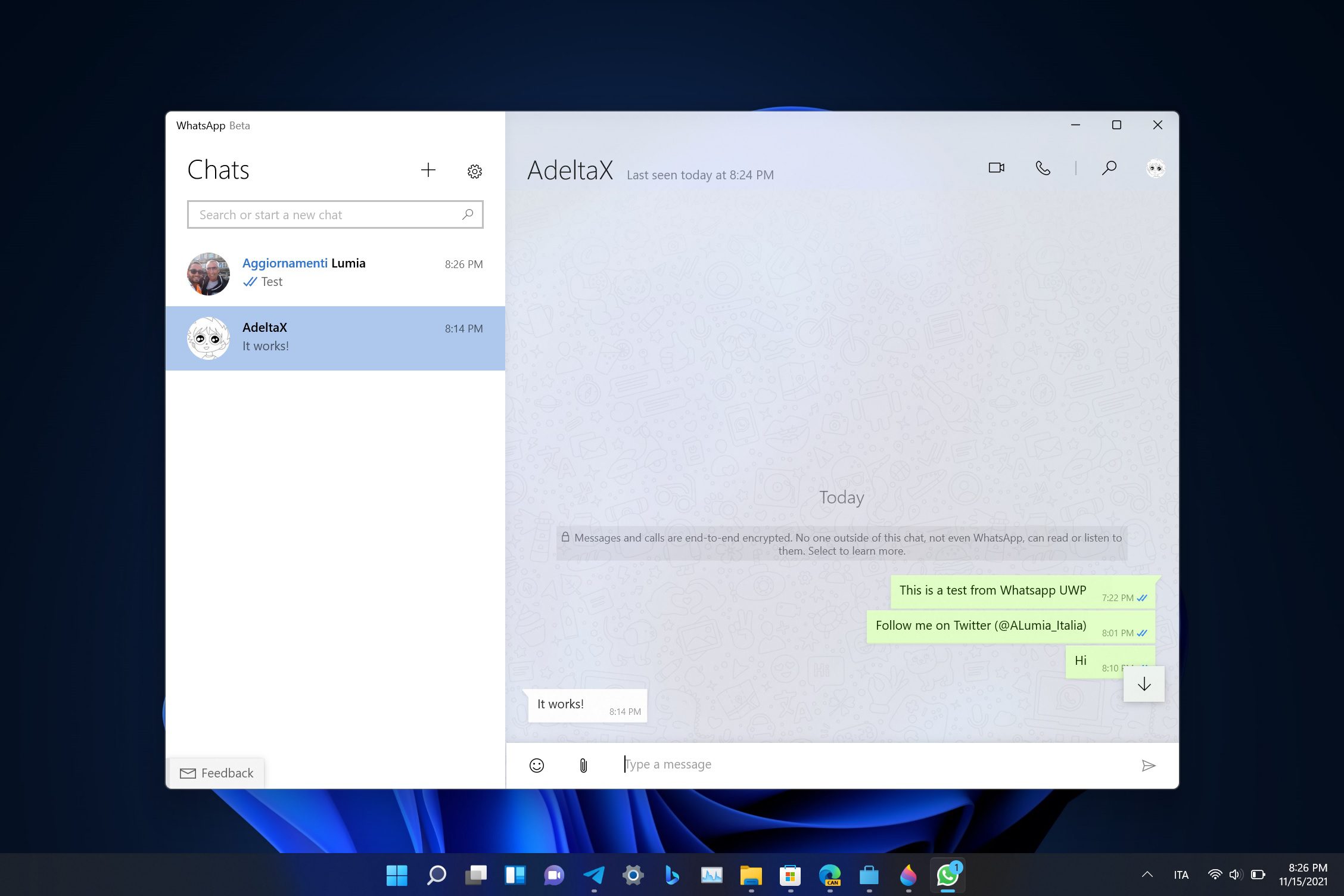 Aplicación UWP de WhatsApp para Windows