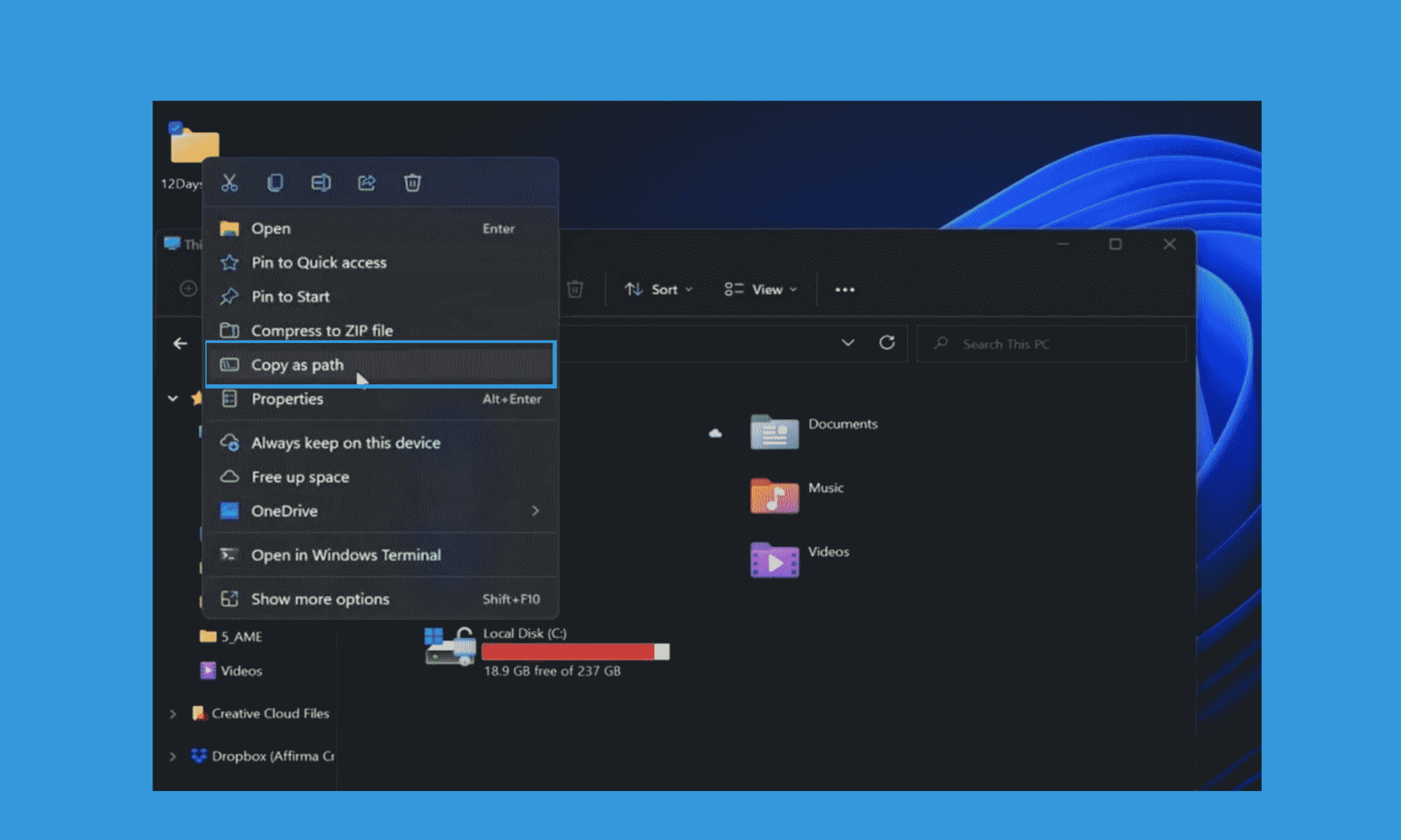 Copiar ruta de archivo en Windows 11