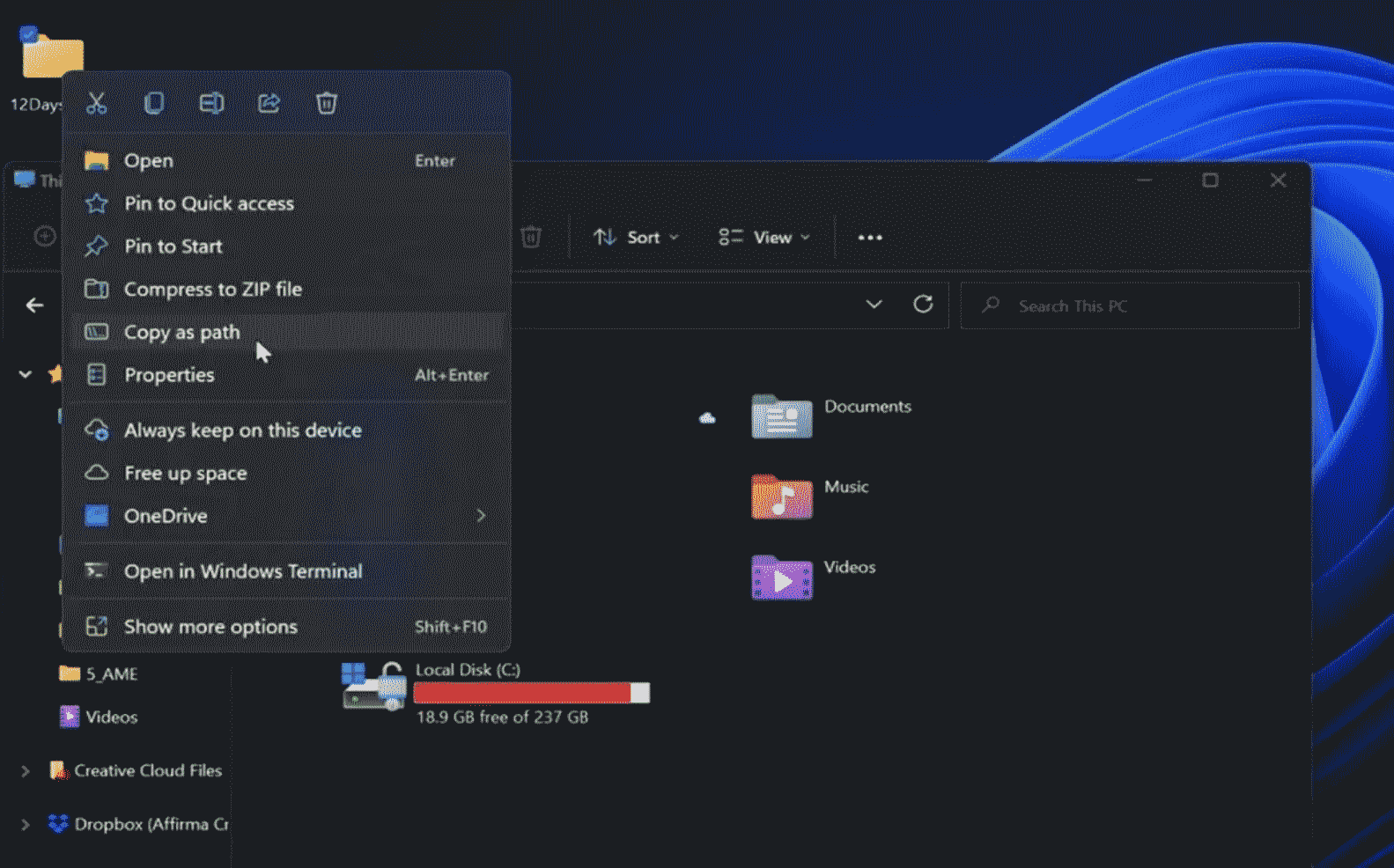 Copiar ruta de archivo en Windows 11