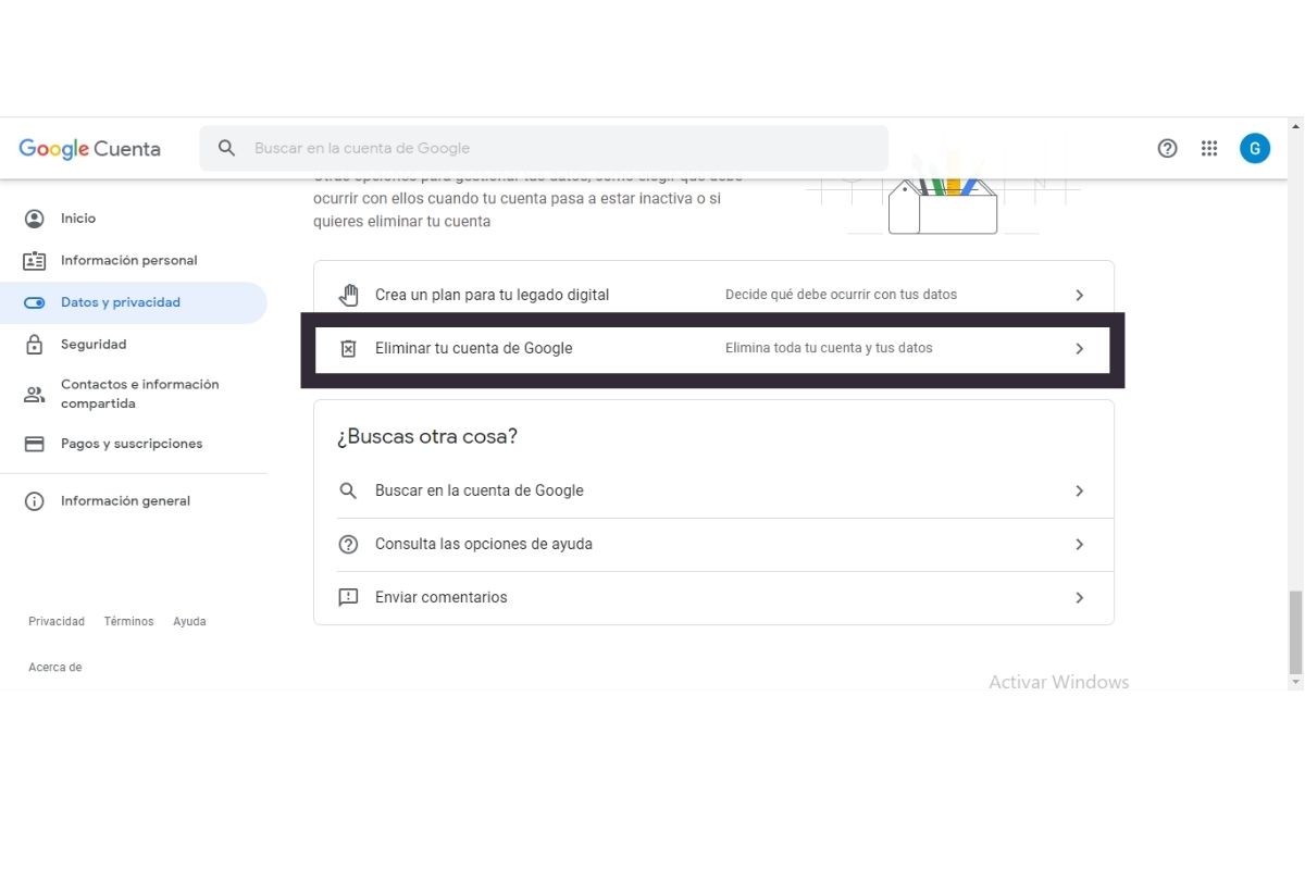 Eliminar tu cuenta de Google
