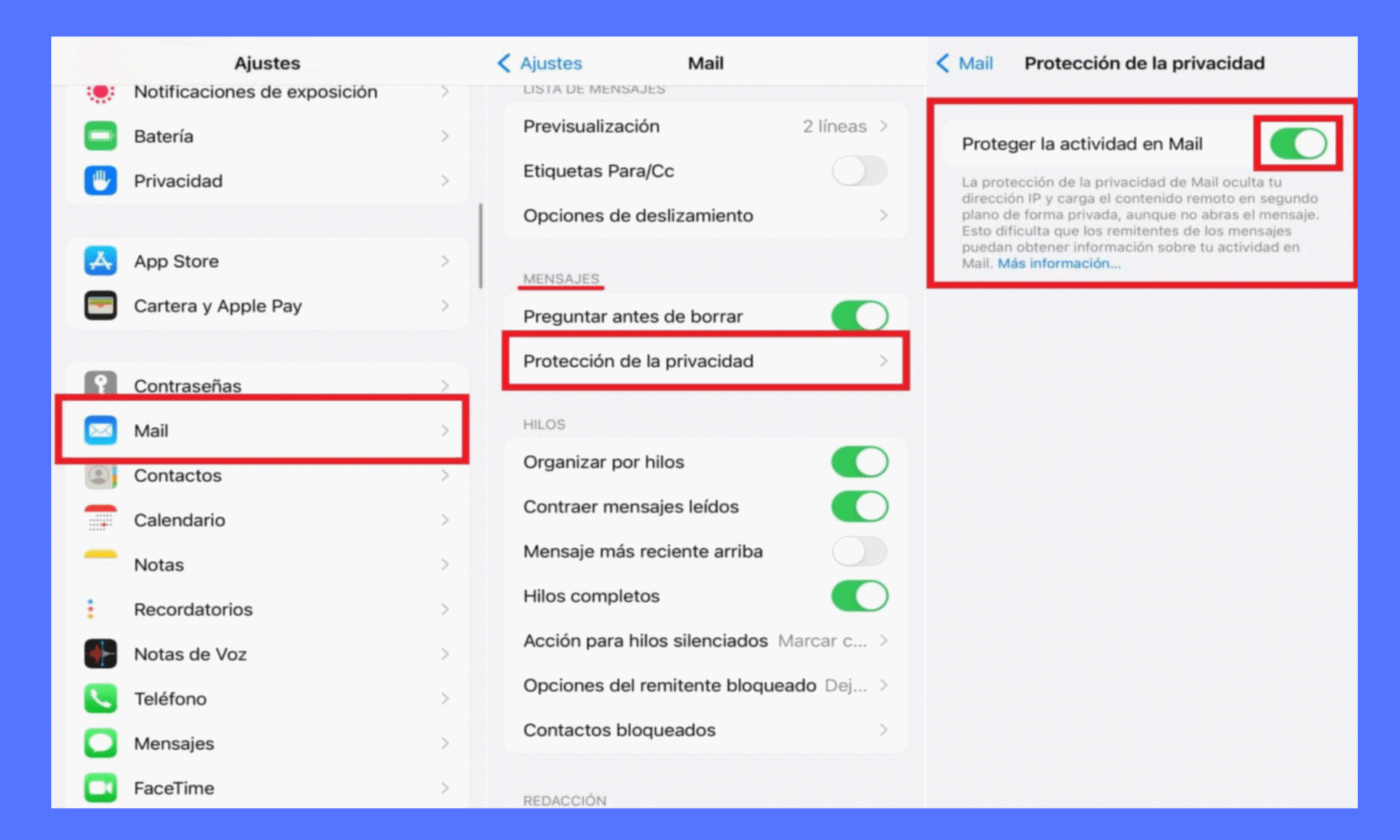Bloquear la confirmación de lectura de correos en iPhone