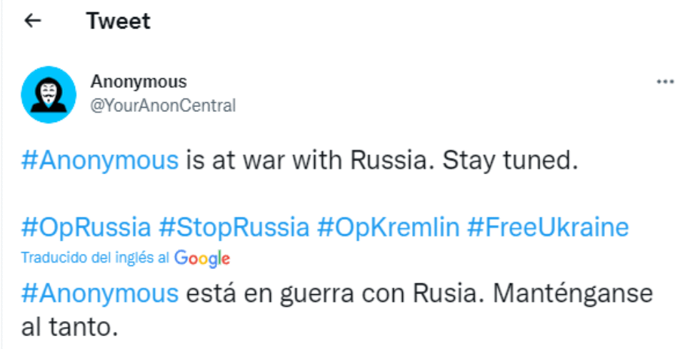 Anonymous le declara la guerra a Rusia