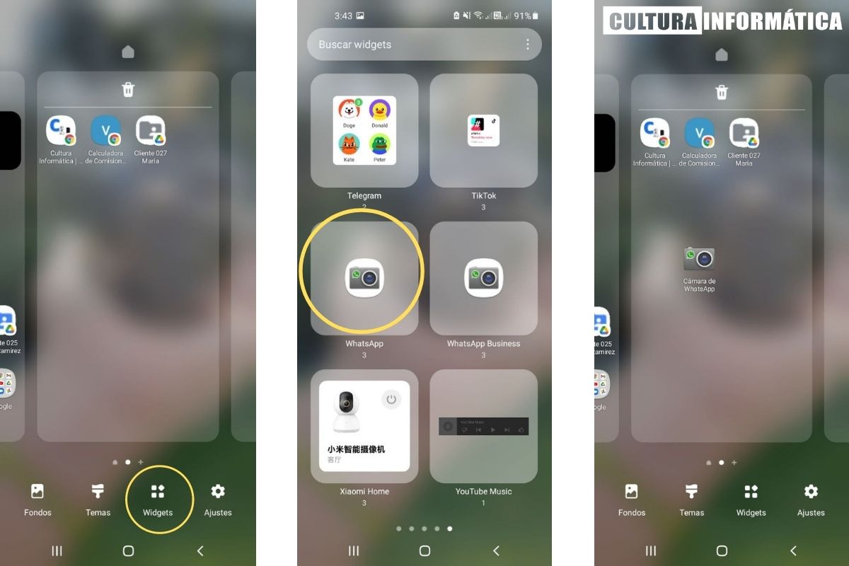 Widget de la cámara de WhatsApp