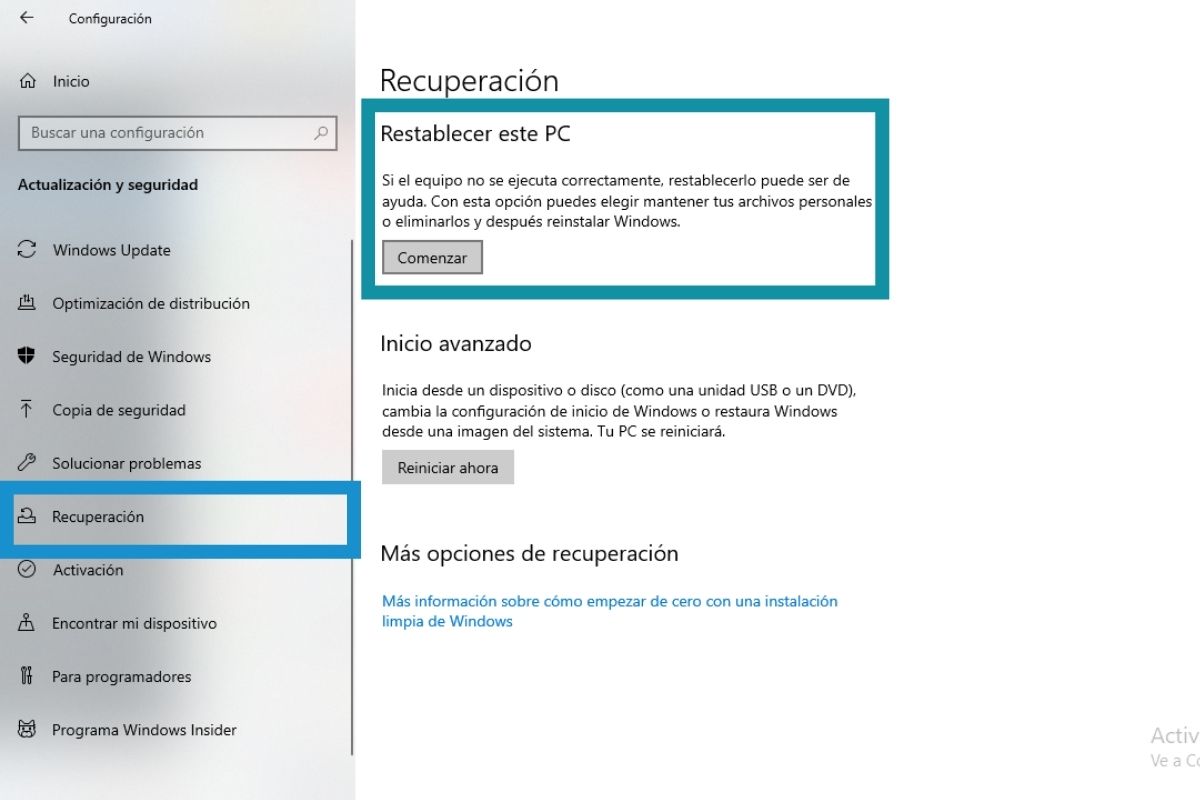 Restaurar una PC con Windows 10