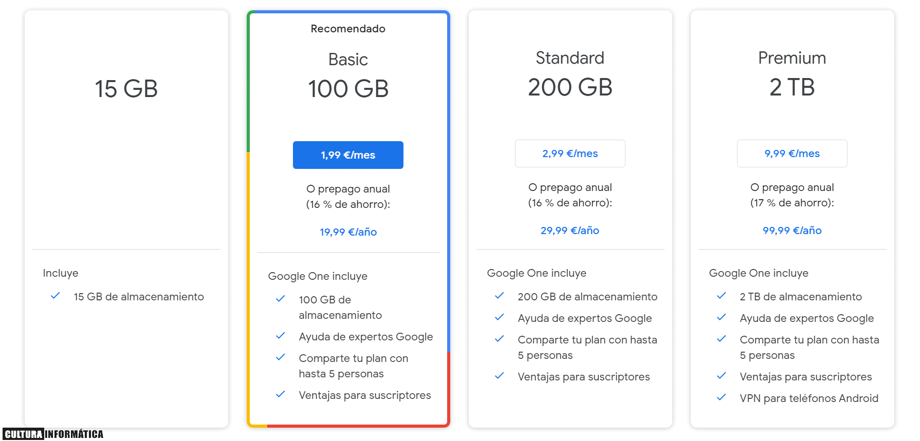 Tarifas de Google One