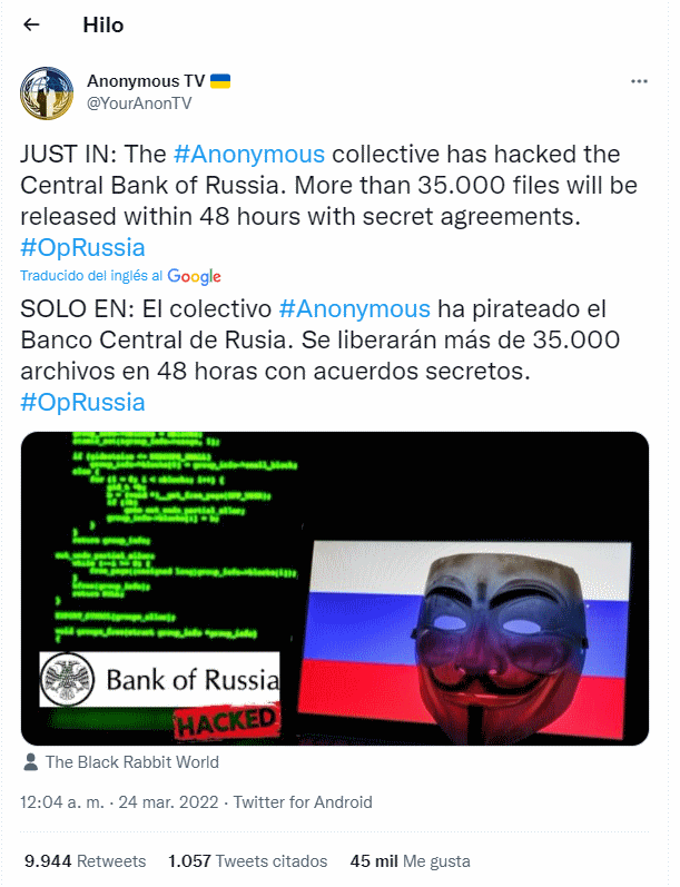 Anonymous hackea el banco central ruso