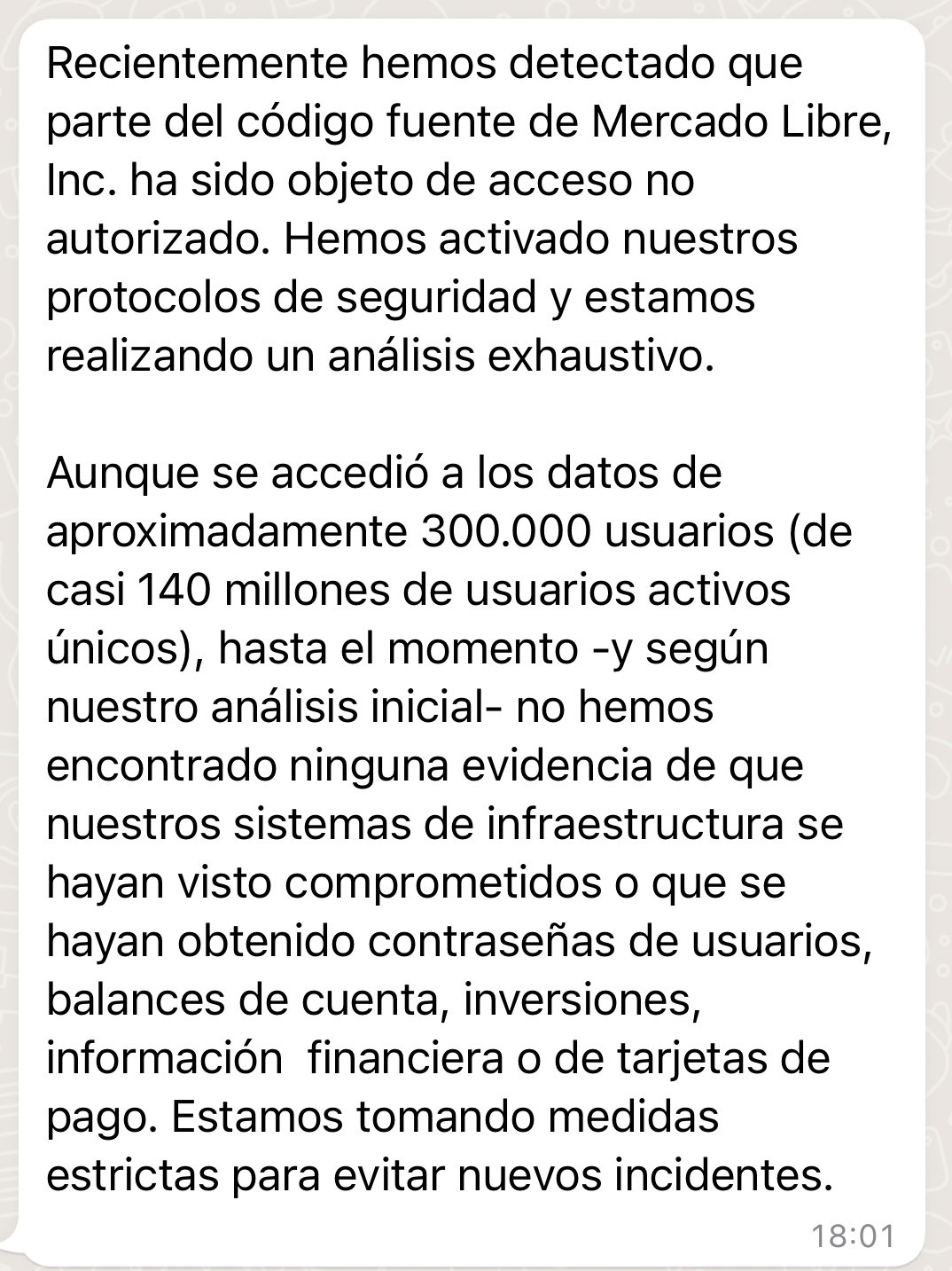 Comunicado de Mercado Libre 