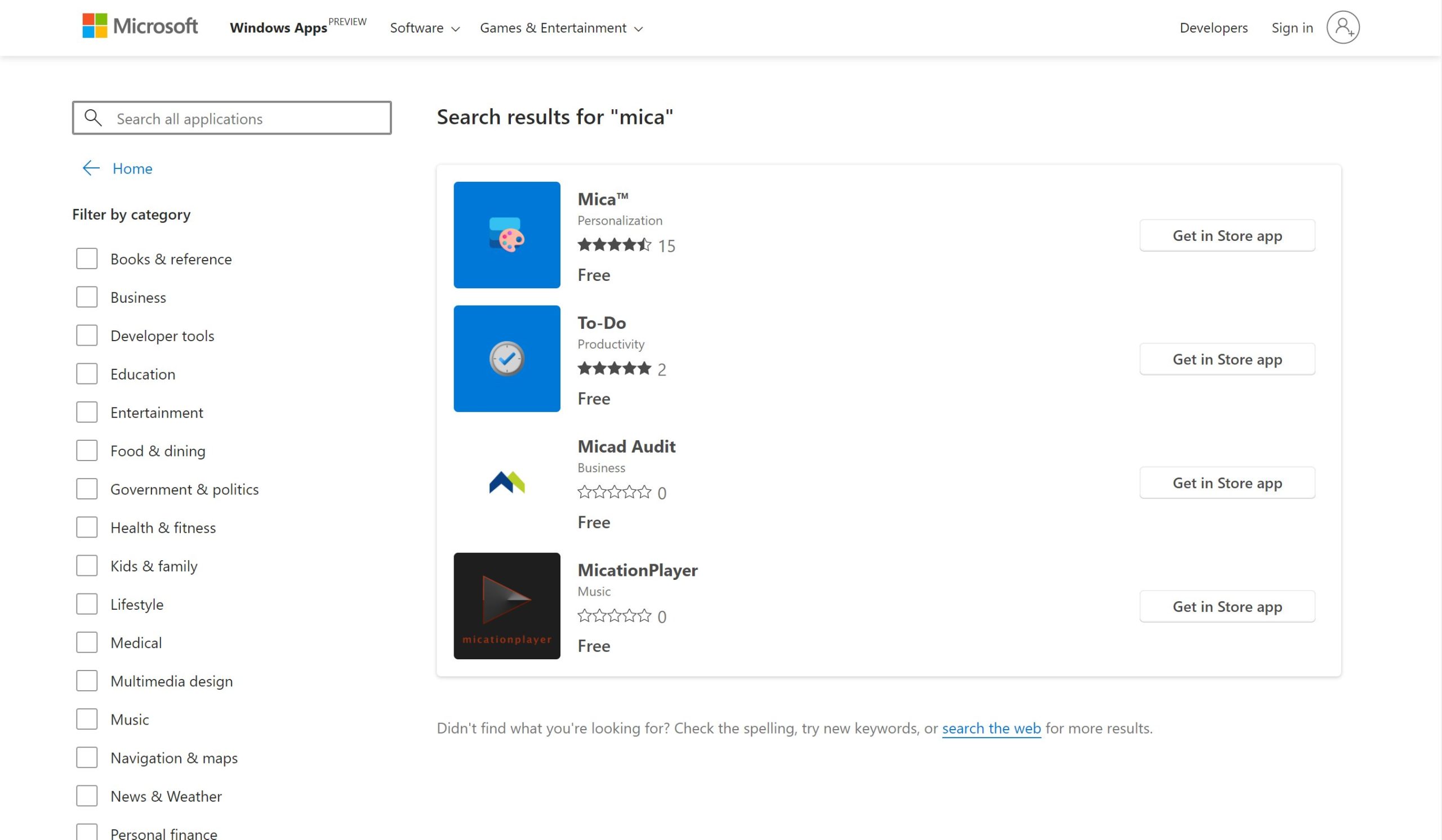 Web de la Microsoft Store