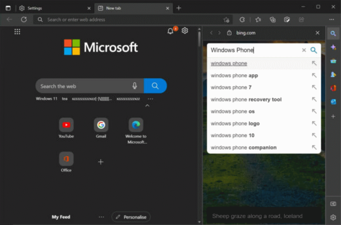 Barra lateral de Microsoft Edge