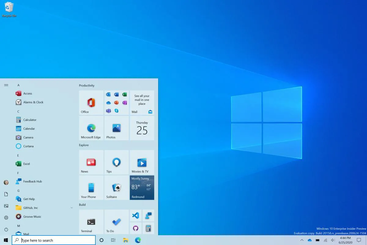 Menú inicio de Windows 10