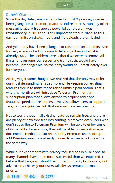 Telegram Premium es oficial