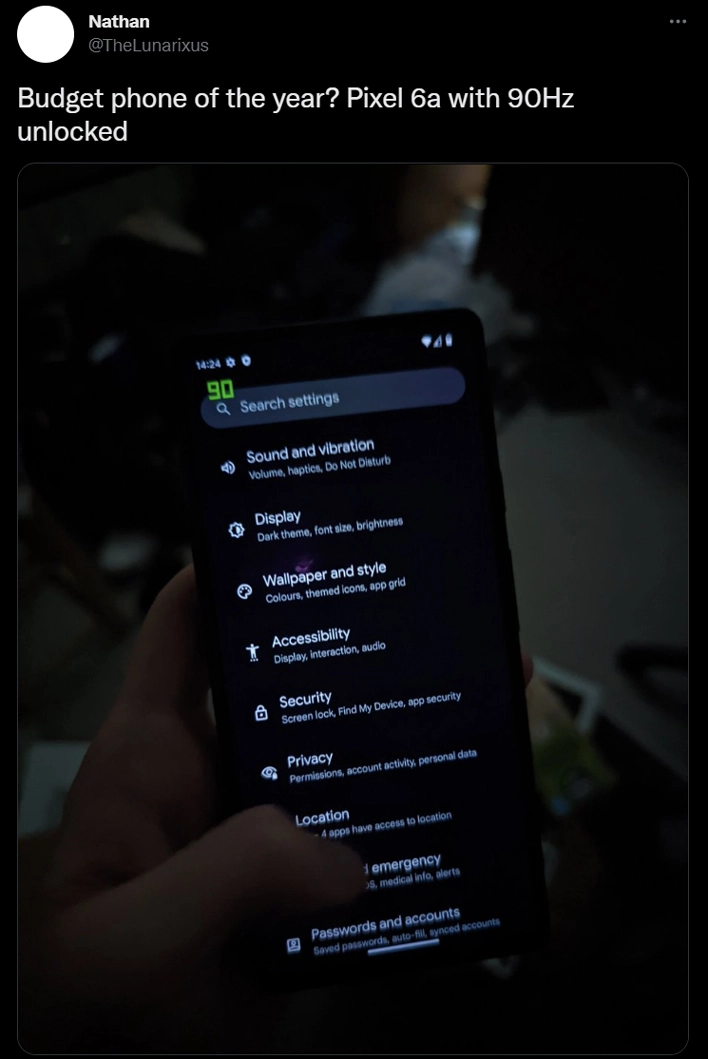 Mod para el Google Pixel 6a 90Hz en pantalla