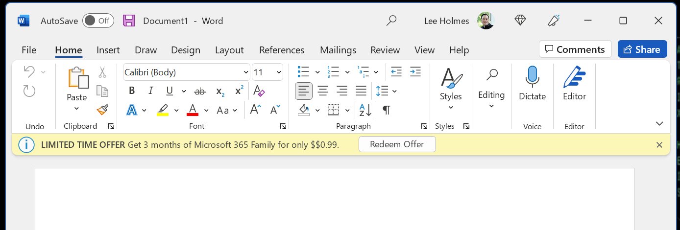 Publicidad de Microsoft 365 en Office 2021