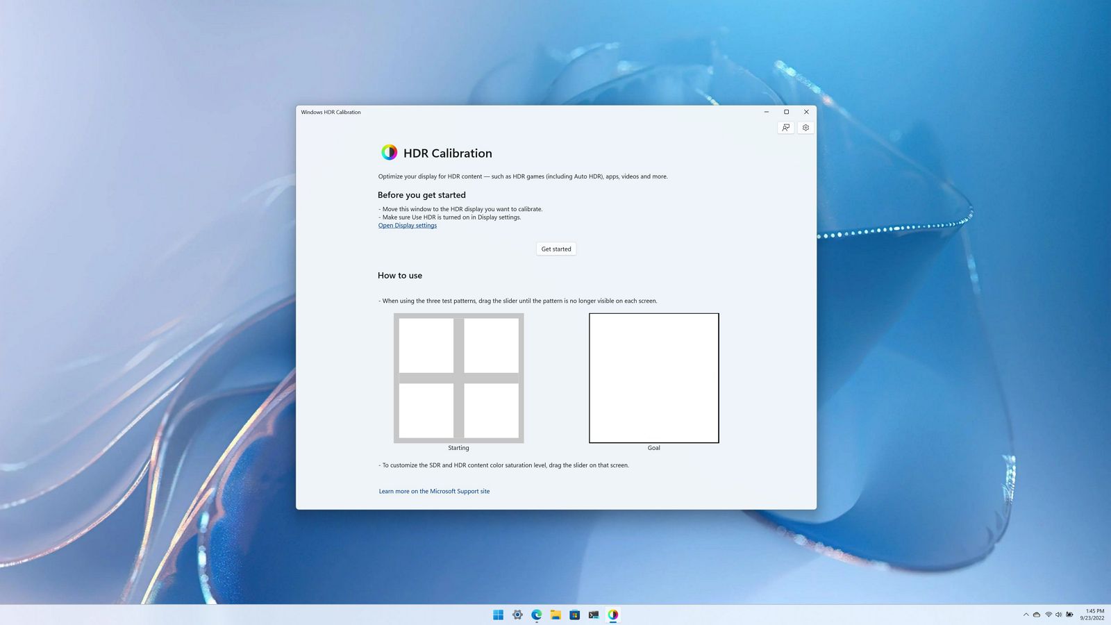 Aplicación de calibración HDR de Windows 11