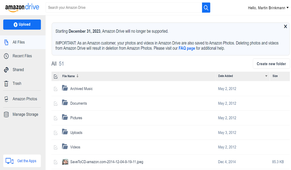 Cierre de Amazon Drive 