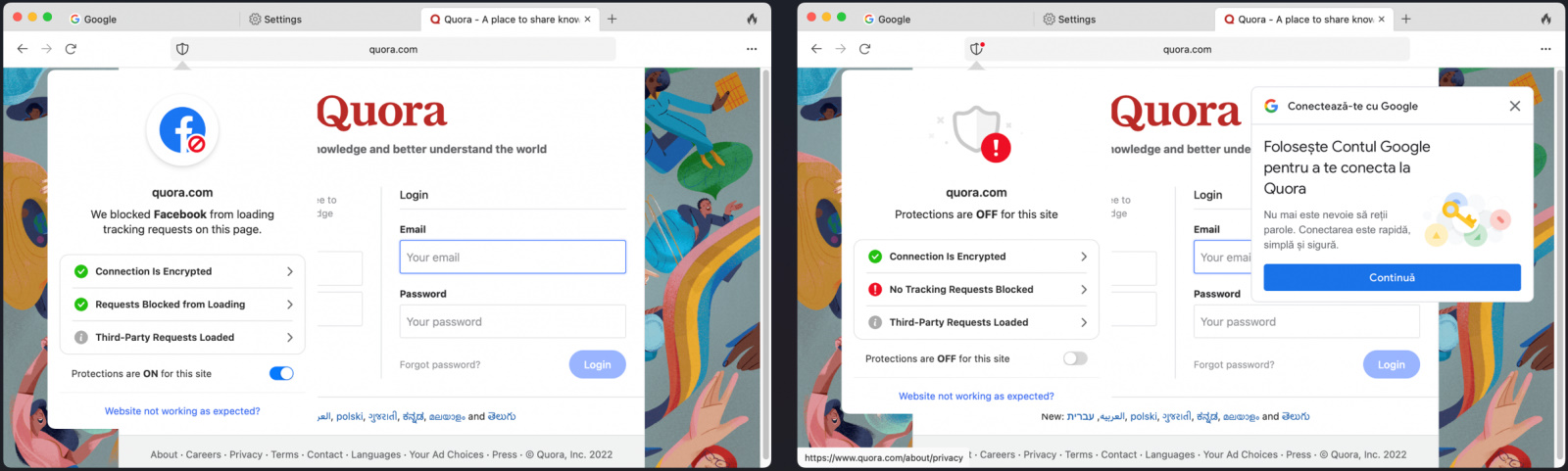 DuckDuckGo bloquea las ventanas emergentes de inicio de sesión de Google