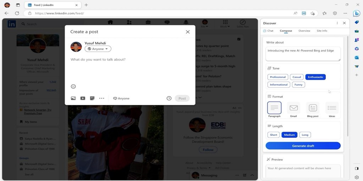 Microsoft también integra la inteligencia artificial a su navegador Edge