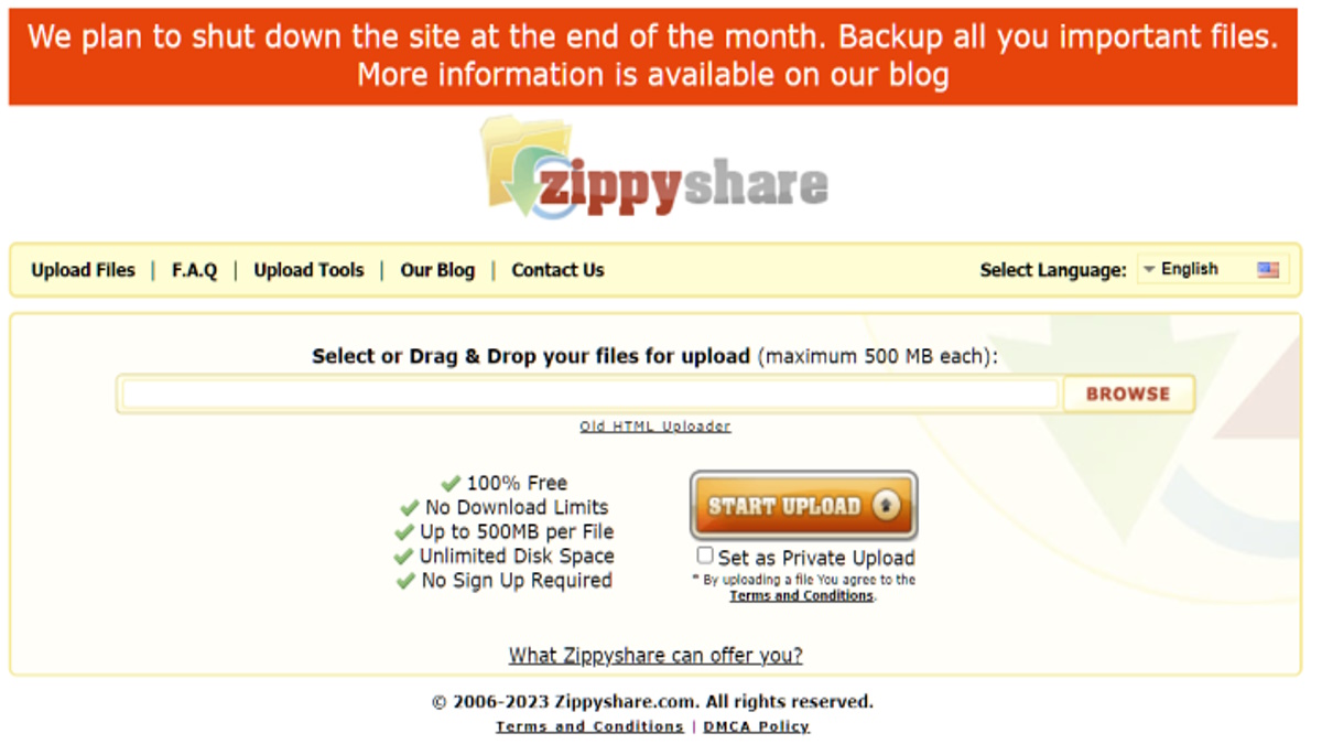 Cierre de Zippyshare