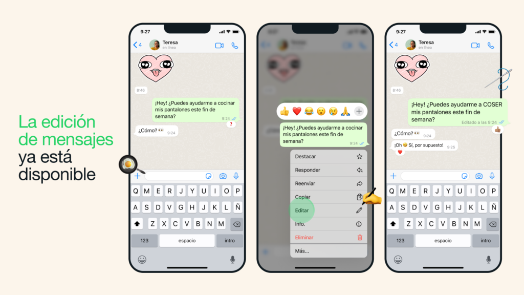 Función editar mensajes enviados en WhatsApp