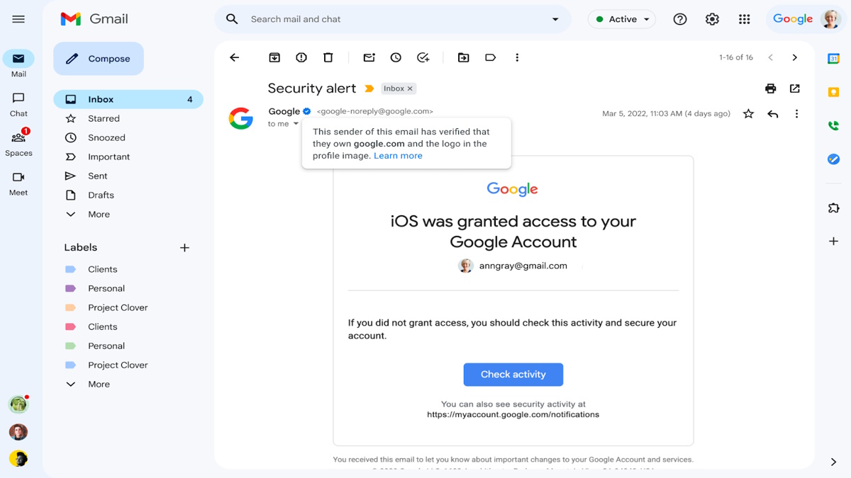 Google introduce el check azul a Gmail