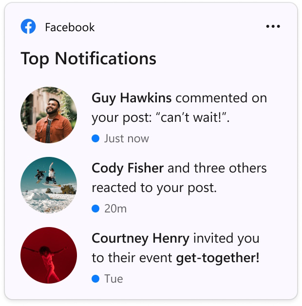Nuevo Widget de Facebook para Windows 11 - Windows 11 Build 25357