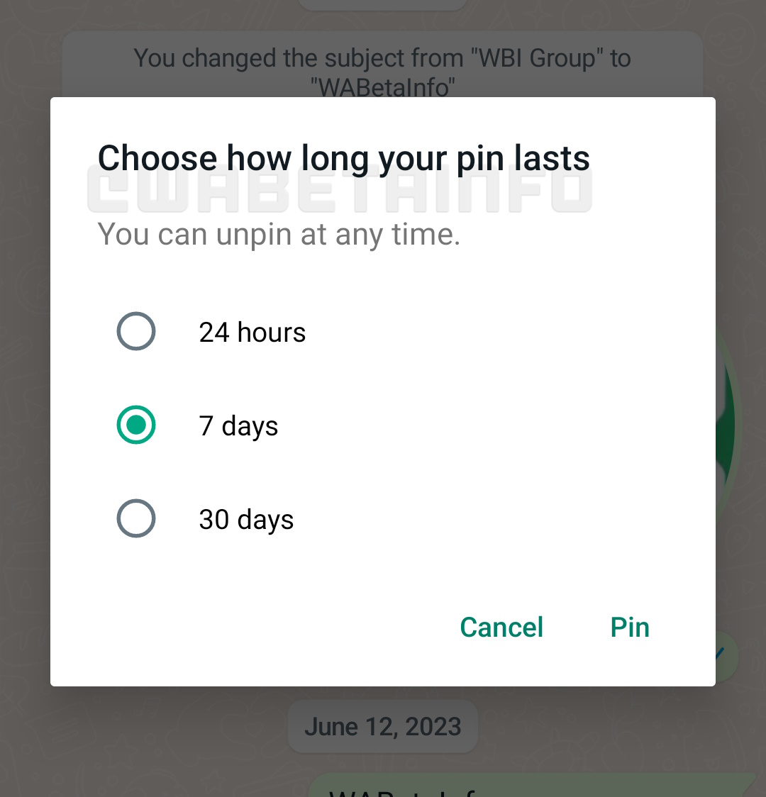WhatsApp te permitirá elegir cuanto tiempo anclar los mensajes