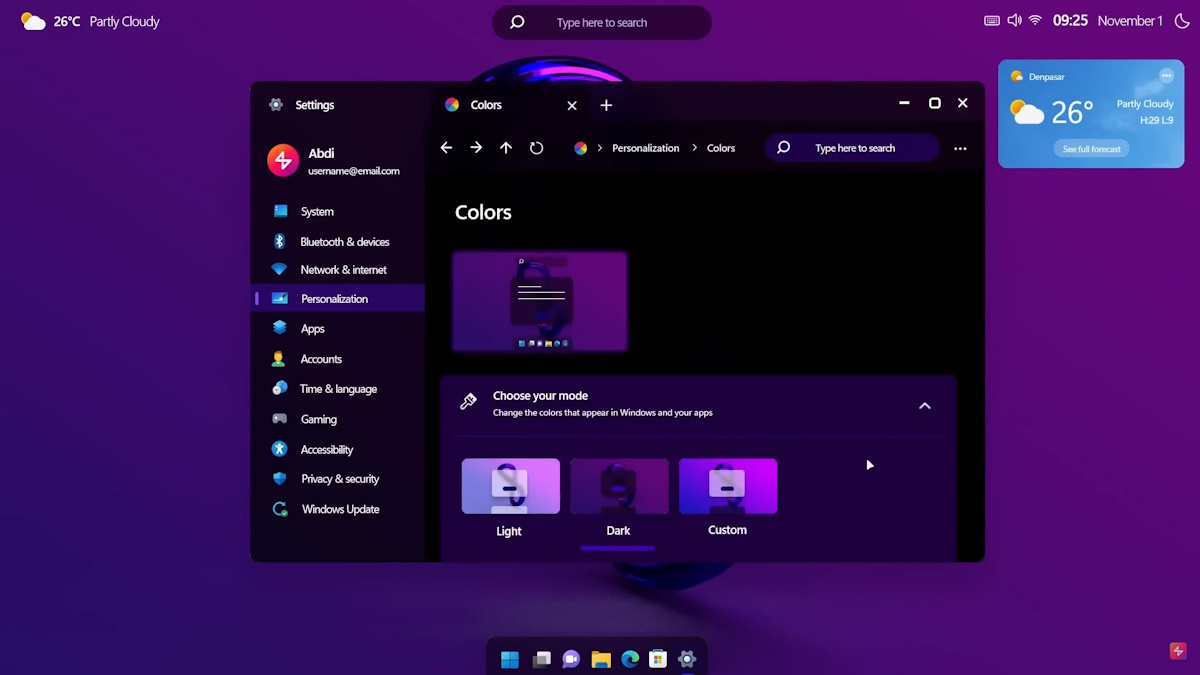 Concepto de Windows 12 en Modo Oscuro