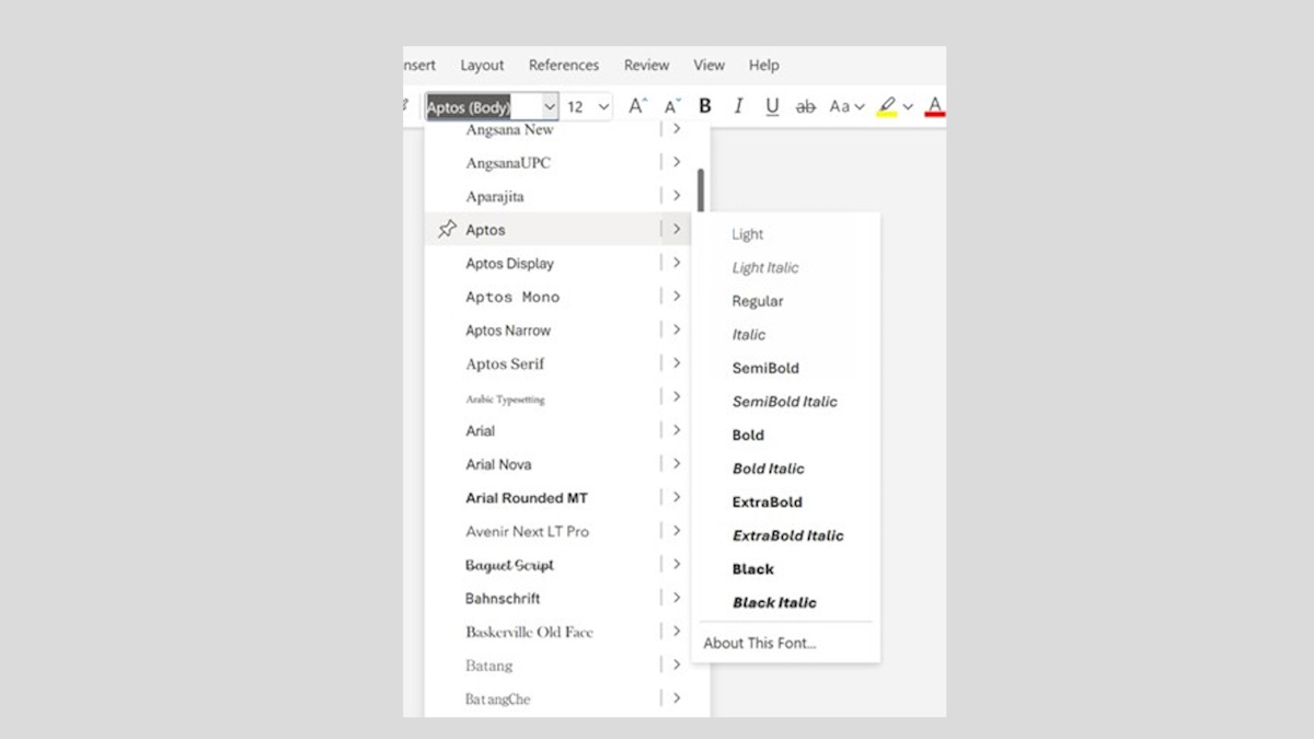 Nueva fuente de Microsoft Office, Aptos